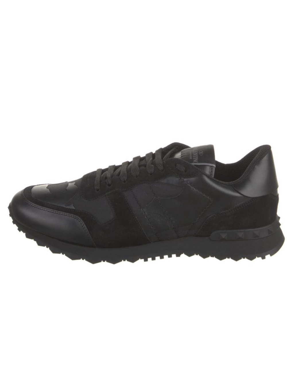 Valentino Black Leather & Suede Studded Low-Top Sneakers